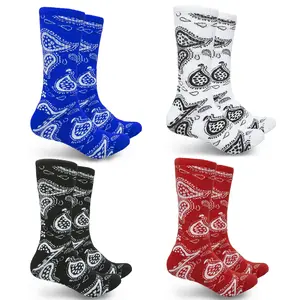 Bandana Socks Paisley Print 2 Pair Black Blue Red White Menswear Stylish Comfortable  Durable Long-lasting