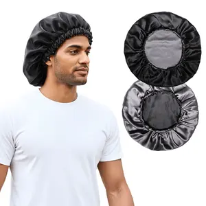 Men's 100% Pure Mulberry Silk Bonnet Reversible Double-Layer 19 momme – Premium Hair Care & Gift - Black & Gray