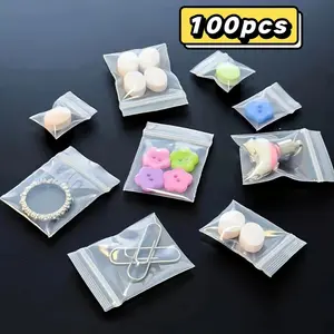 100 Mini Reusable Transparent Plastic Bags, Small Self-Sealing Storage Bags for Jewelry DIY Beads Parts, Clear Small Items Organizer, Durable Plastic Organizers