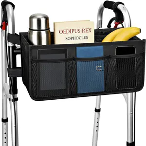 Upgraded Walker Basket with Cup Holder, Foldable Walker Bag with Large Capacity & Never Tipping Over - Not Fit for Rollator