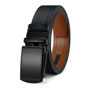Men’s premium leather automatic ratchet belt featuring a sleek flat-plate adjustable automatic buckle with a roller; a sturdy, versatile belt that effortlessly transitions from business to casual wear—an ideal gift choice for Valentine’s Day and Father’s
