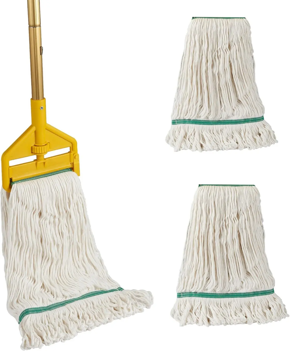 Commercial Industrial Heavy Duty Mop with Two Extra Replacement Mop ,60" Long Handle Looped-End String Wet Cotton Mops for Floor Cleaning