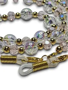 Demure Eyeglass Chain & Necklace Accessory with Pink Glass Beads and 14k Gold-filled or Stainless Steel Material Multicolor Eyeglass
