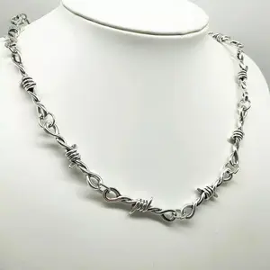 Women's Trendy Silver Barbed Wire Brambles Choker Necklace, 1-18 Fashion Costume Jewelry Accessory