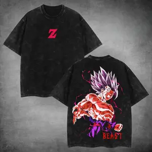 Gohan Beast Mode DBZ Vintage Retro Acid Washed Oversized T-Shirt, Heavyweight Cotton Unisex Anime Manga Tee, Anime Merch, Menswear Streetwear, Gift For Anime Fan.，funny graphic tee, men’s trendy t-shirts,