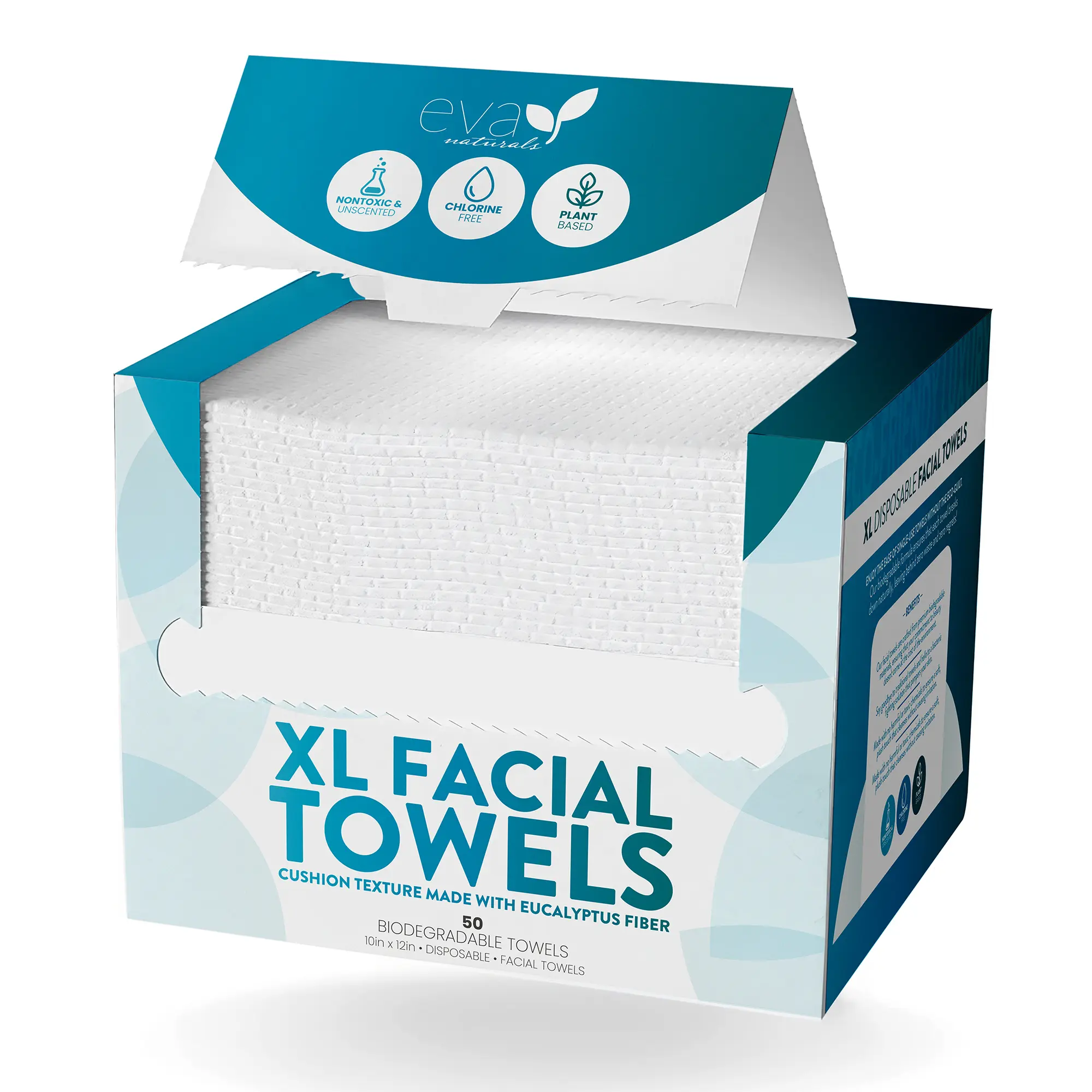 Eva Naturals - XL Disposable Facial Towels - Biodegradable, Eucalyptus Fiber - Daily Clean Towels For Face - Makeup Removal, Face Cleansing & Skincare, 50 CT