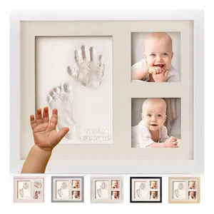 Baby Hand & Footprint Clay Mold Kit with Keepsake Frame, Personalized Gift for New Moms, Fresh White Newborn Nursery Photo Frame for Baby Shower & Registry, Handprint Mold