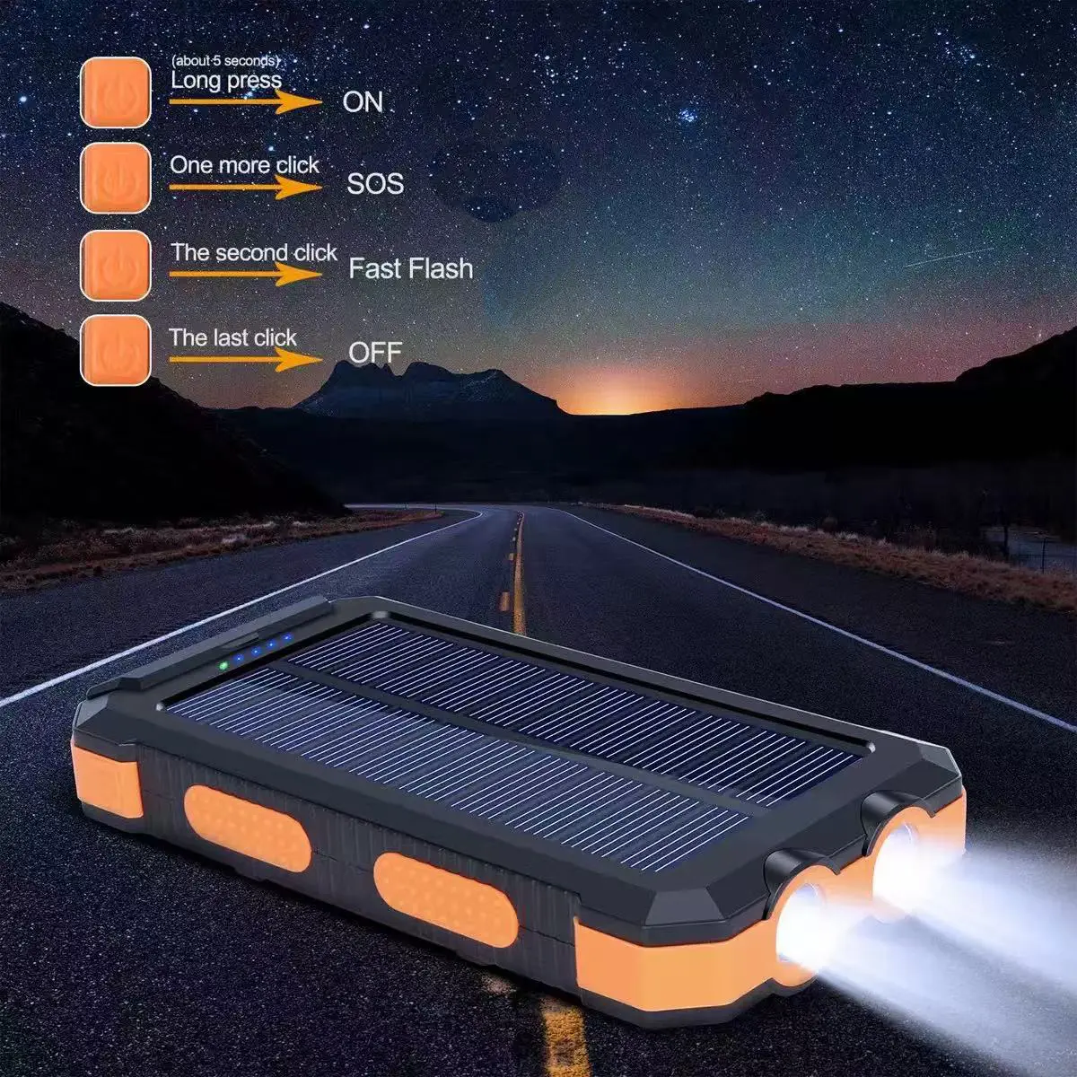 20000mAh Solar Portable Power Bank for Mobile Devices - Dual USB Ports, Built-in LED Flashlight, Compass, IP65 Waterproof, Shockproof, 3-Mode, EDC Gear, Charging Accessories, Protection for Phones, Ideal for Outdoor Sports