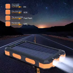 Solar Charger 20000mAh Portable Power Bank with Dual USB Ports, Built-in LED Flashlight & Compass, IP65 Waterproof, Shockproof, 3-Mode Flashlight, Ideal for Outdoor Sports & Emergency Preparedness