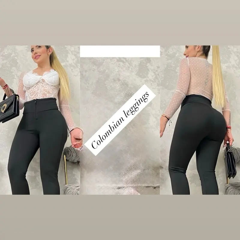 Colombian Leggings with Front Zipper High Waist Tummy Control Black Leggings for Women w/out faja Fit Style