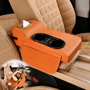 Car Armrest Cushion, Car Center Console Cover Organizer, Center Console Cover with Storage Bags Cup Holder, Tissue Box Slot, Easy to Install and Clean, Car Cup Holders