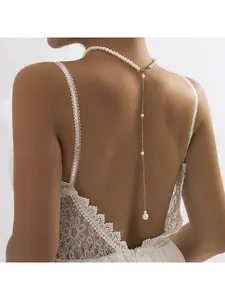 Sexy imitation pearl necklace for bridesmaid - long pearl back chain, body chain, chest chain