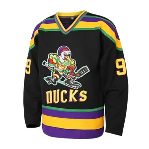 Cartoon Duck Print Hockey Jersey Unisex No.99 Back Color-Block Loose Fit Breathable Sports Fabric Versatile Styling for Hockey Movie Jerseys with Stitched Letters