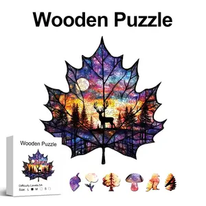 Maple Leaf Wooden Jigsaw Puzzle for Adults, Unique Shaped Pieces, Exquisite Gift Box, Brain Exercise, Room Decor, Holiday Gifts, Christmas Gift