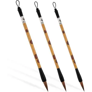 Chinese Calligraphy Brush Set, Chinese Writing Brushes, 3 Sizes Painting Brushes with Bamboo Pen Holder, Traditional Calligraphy Brush, Writing Drawing Watercolor Ink for Professional Beginn