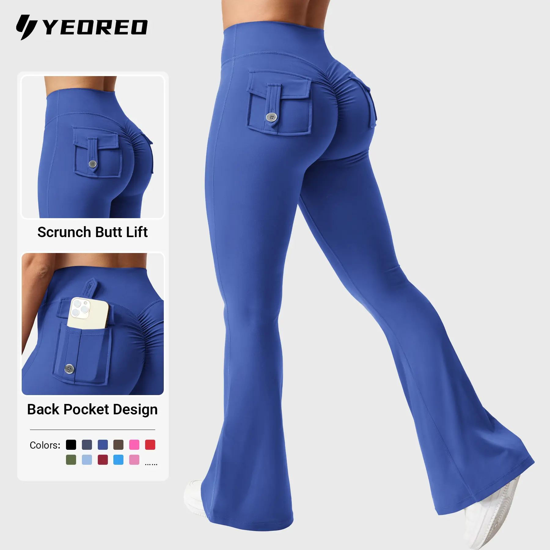 YEOREO CoreFlex Flare Leggings with Pockets for Women Scrunch Workout Pants High Waisted, Scrunch, Buttery Soft, Flare Yoga Pants,outdoorfun