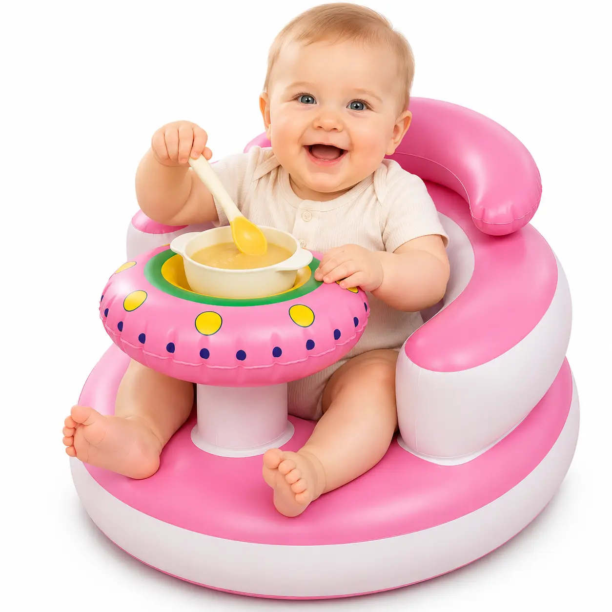 Baby-Safe Inflatable Floor Seat, UFO Style Soft PVC Booster Chair with Tray, Non-Toxic Sitting and Feeding Support for Infants 6-12 Months, Baby-Safe Baby Chairs, Booster Seat Baby Chairs