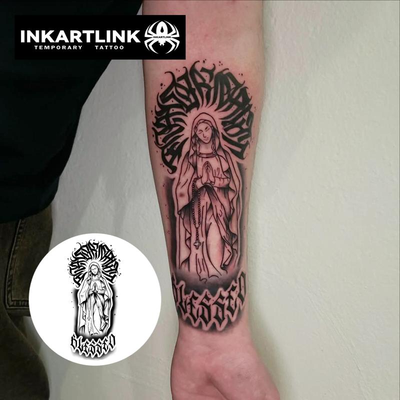 INKARTLINK Tattoo Tech, 2 Sheets Semi-Permanent Temporary Tattoos ,​​Divine,Adult Art Design,Lasts 1-2 Weeks, Waterproof, Realistic Look, No Adhesive, No Reflection,For Man And Woman,Ideal for Swimming, Party