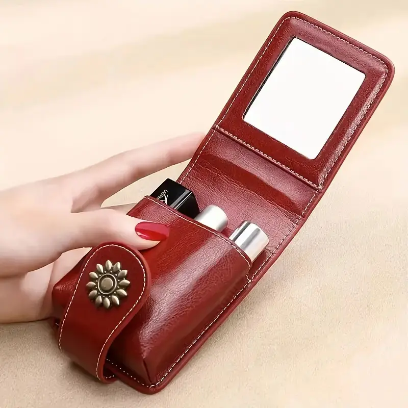 Fashion Mini Makeup Bag Portable Makeup Case with Mirror Lipstick Bag Travel Makeup Bag Portable Cosmetic Travel Bag Small Bag for Carrying