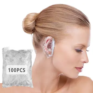 100 Pcs Thick Disposable Waterproof Ear Covers, Plastic Ear Protection for Shower and Hair Dye, Ear Caps for Ear Piercing