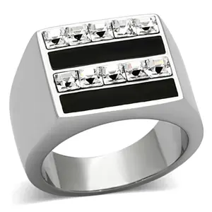 212 MAIN Men's High-Polished Stainless Steel Ring, Size 12, Adorned with Top-Grade Clear Crystal, Top-Grade Crystal