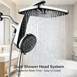 BOZYBO Rain Shower Head with Handheld, High Pressure Shower Heads with Handheld Spray Combo, 12" Rainfall Shower Head and 9 Sprays Hand Showerheads with Magnetic Docking and Power Jets, Chrome 2.5GPM
