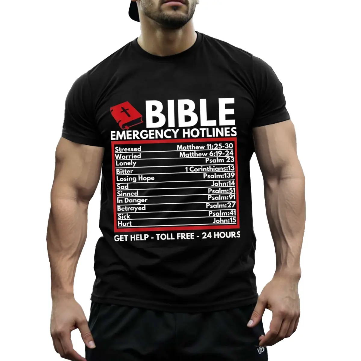 Men's Breathable Short-Sleeve Streetwear T-Shirt - Funny Christian Bible Emergency Numbers Top, Jesus Humor Religious Gift, Faith-Based Church Casual Outfit, Shortsleeve