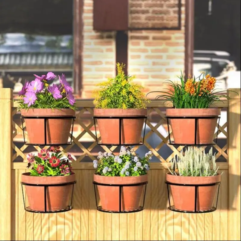 Set of 3 Iron Art Plant Stands, Outdoor Balcony Flower Pot Holders, Decorative Hanging Brackets for Patio & Garden Decoration