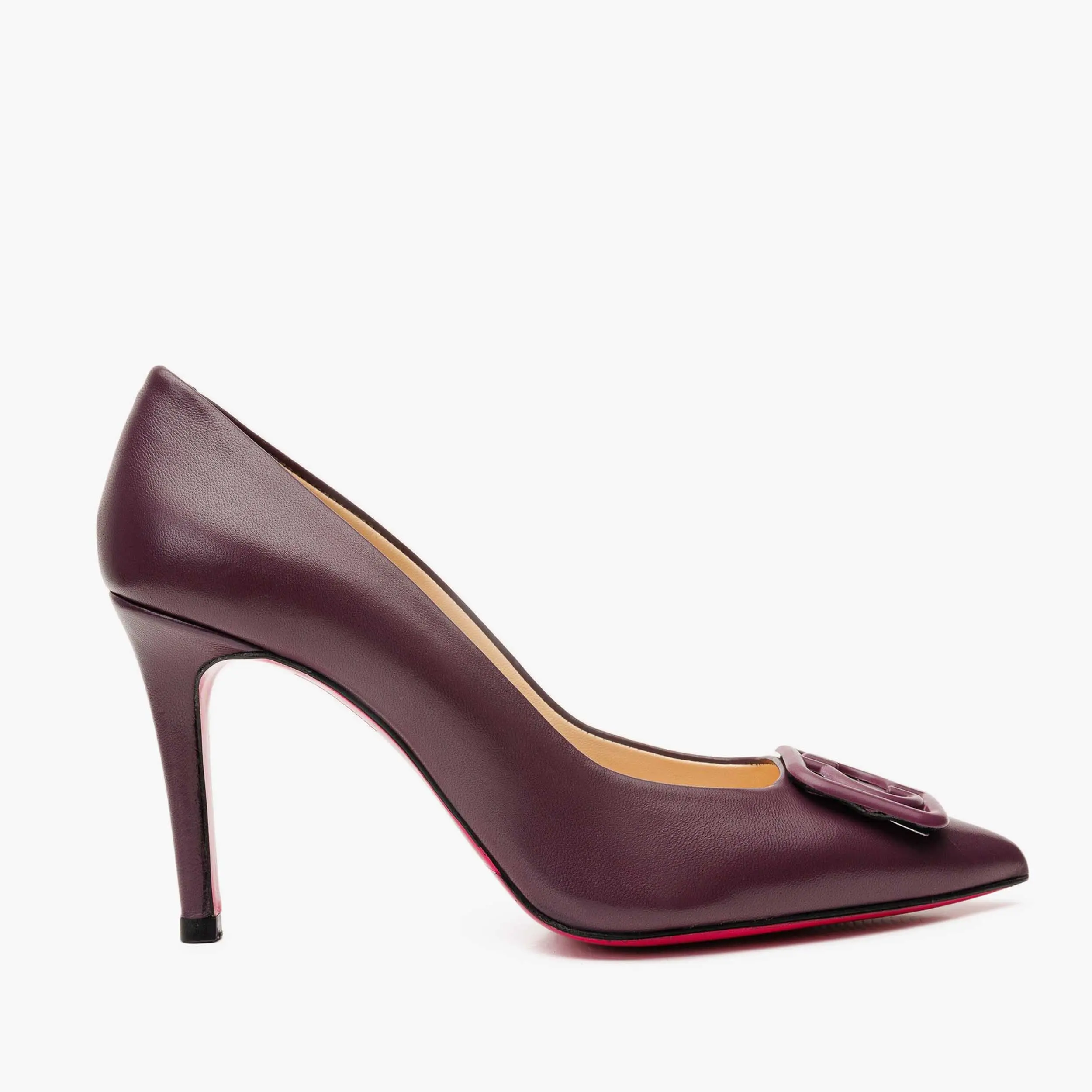 The Maneadero Dark Purple Leather Pump Fuchsia Sole Women Shoe The Maneadero Dark Purple Leather Pump Fuchsia Sole Women Shoe