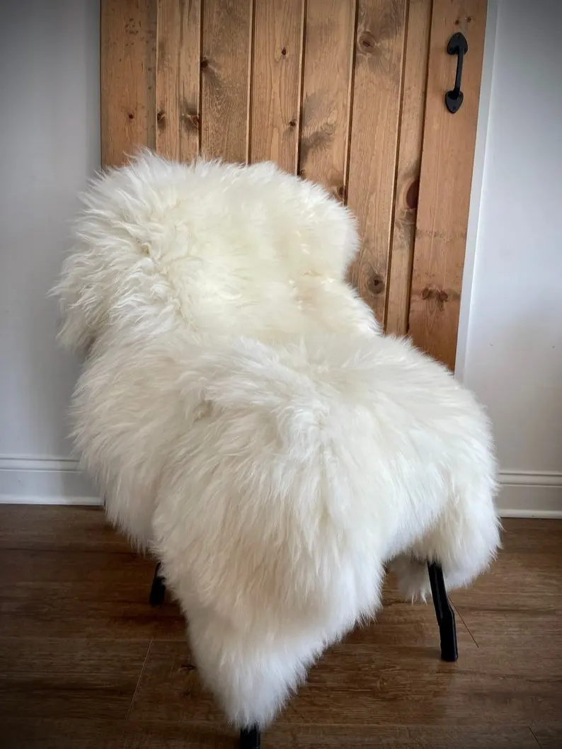 Follkee Beautiful White Iceland SHEEPSKIN rug Sheepskin Throw Fur Rug Sheepskin Rug throw, natural sheepskin, real sheepskin rug