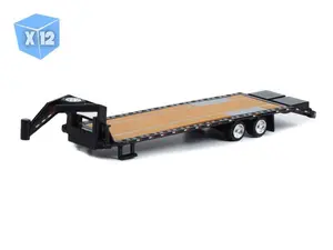 12 PACK Gooseneck Trailer - Black w/ Red and White Conspicuity Stripes Diecast 1:64 Scale Model - Greenlight 30390