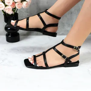 Women's Criss Cross Strap Sandals Casual Open Toe Flats for Beach & Daily Wear