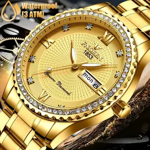 Waterproof Gold Men's Watch Classic Stainless Steel Quartz Analog Business Gift