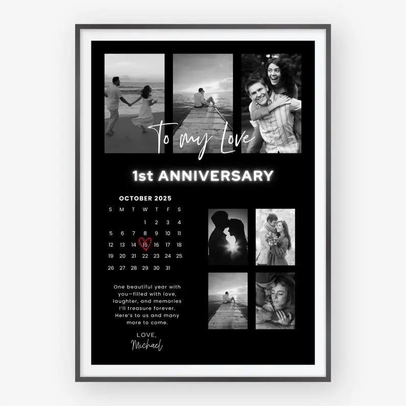 Anniversary Keepsake Custom Couples Photo Card Print, Romantic One-Year Gift for Him or Her
