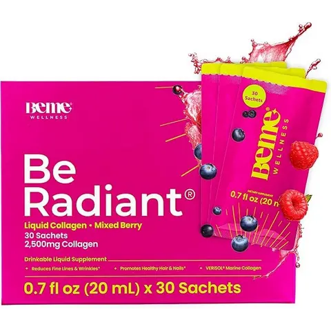 BeMe Liquid Collagen Drink with collagen peptides, biotin & vitamin C for hair, skin, nails. 30 sachets, mixed berry flavor for Women & Men