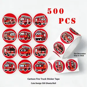 Fire Truck Diary Material DIY Decoration Sticker Roll, 500 Sheets Per Roll, Envelope Sealing Stickers, Craft Supplies
