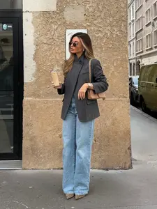 Women's Spring Summer New Plaid Asymmetrical Casual Blazer, High-End Elegant Vintage Design, Fashionable Outerwear for Ladies