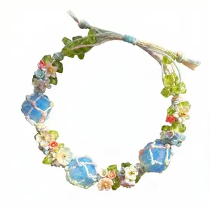 s306-Icy Blue Floral Crystal Bracelet – Aquamarine-style gemstones bring clarity and a refreshing feel. Made with natural healing crystals to energize and uplift. A perfect gift for Mother’s Day and Father’s Day. Creative Mother’s Day gift, bracelet
