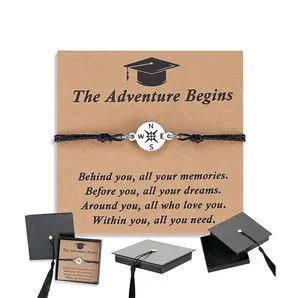 Graduation Compass Bracelet, Adjustable Braided Cord Inspirational Jewelry for Class of 2026, Meaningful Congratulation Gift for Him Her & Graduates