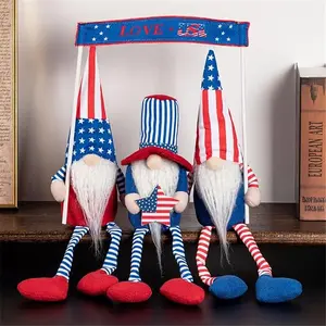 4th of July Patriotic Gnomes Decorations - 3PCS Handmade Long Leg Gnomes Hold American Stars&Stripes&Banner Plush Elf Veterans Memorial Day Gift, Fourth of July Independence Day Ornament