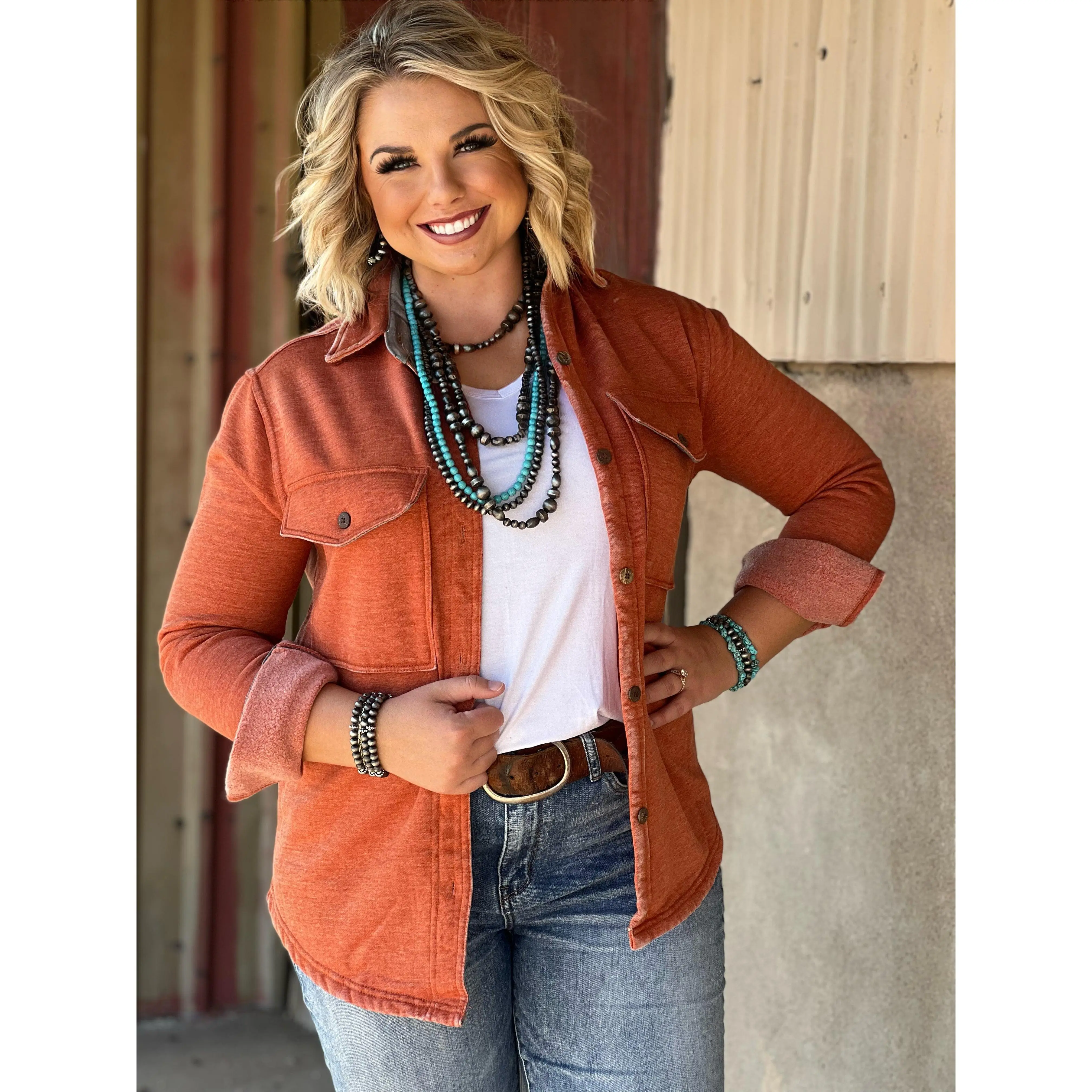 Texas True Threads Shell Shacket in Maroon Soft Coat with Front Pocket for Women's Womenswear Comfort