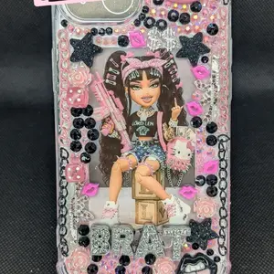 Brat Phone Case with Embellished Design Featuring Pink Accents and Decorative Elements for Stylish Protection