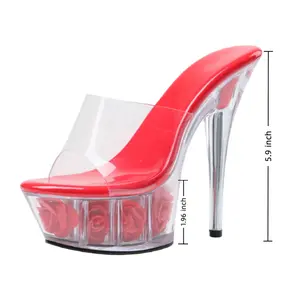 Women's Peep Toe Platform High Heels Pole Dance Platform Sandals with Flower Pattern