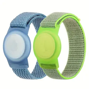 2pcs Airtag Bracelet - Protective Case for AirTag GPS Tracker with Adjustable Nylon Watch Band, Soft Thermoplastic Polyurethane Shell, Available in Blue & Green, Ideal for Boys & Girls, AirTag Holder | Adjustable Strap | Secure Closure, AirTag Tracker