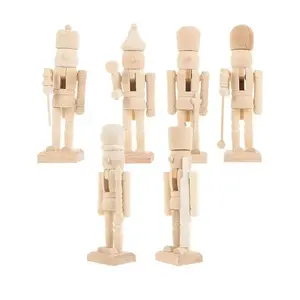 New 6-Piece Set 12cm Christmas Doll Ornament, Natural Walnut Soldier Decorations, Wooden Christmas Gift, Holiday Decoration