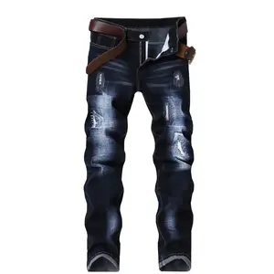 2026  Latest Mens Jeans with Elastic Distressed Embroidery, Slim Fit And Slimming Effect, Deep Blue Distressed Mens Clothes, Suitable for All Seasons