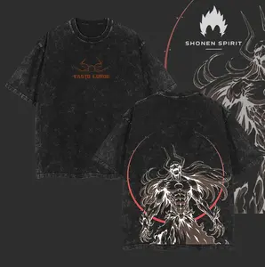Bleach Anime Double Printed Vintage Washed Unisex Oversize Anime Manga Washed Heavyweight Cotton T-shirt, Classic Street Style Gift for Birthday Holiday Christmas Halloween Unisex