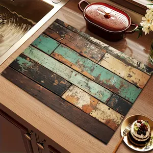 1 piece of simple wood design quick drying kitchen drying mat - absorbent, non slip rubber backing, tableware and coffee machine to hide stains, multi-purpose home mat, kitchen countertop mat | vintage aesthetic mat | concealer mat, dishwasher mat