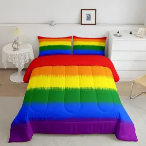 Rainbow Comforter Set Twin Full Queen King Size,Cute Rainbow Bedding Set,All Season Comforter Set,Colorful Cozy Soft Duvet Set with Pillowcase