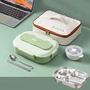 4-grid Thermal Lunch Box with Cutlery & Soup Bowl & Insulated Bag, 1 Set Portable Bento Box, Lunch Container for Adults & Children, Personal Lunch Box